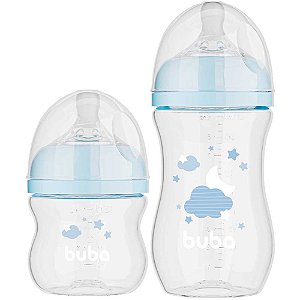 Kit 2 Mamadeiras Buba Easy Flow Nuvem Azul 120/270ml 0%Bpa