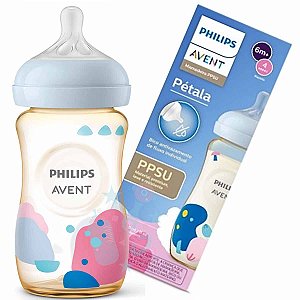 Mamadeira Avent Pétala Ppsu Azul E Rosa 330ml 6m+ Bico N°4