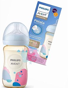Mamadeira Avent Pétala Ppsu Azul E Rosa 260ml 3m+ Bico N°3