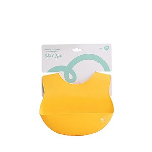 Babador Silicone Com Pega Migalhas Amarelo Petit Pia 6m+