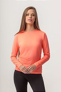 CAMISA TÉRMICA SEGUNDA PELE COM PROTEÇÃO UV50+ FEMININA LARANJA FLUOR