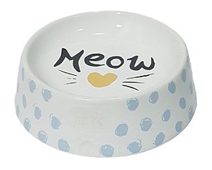 Comedouro Cerâmica Gatos Azul
