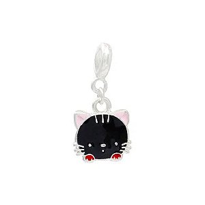 Berloque Gatinho Preto Banhado em Prata 925