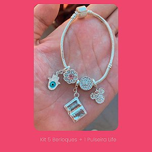Kit 5 Berloques Sortidos + 1 Pulseira Life Tradicional + Brinde 2