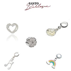 Kit 5 Berloques  Sortidos + 1 Pulseira Life Tradicional + Brinde