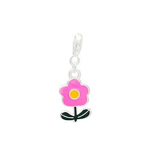 Berloque Florzinha Rosa Banhado em Prata 925