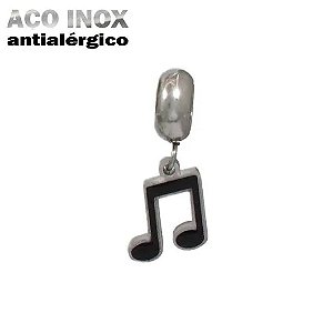 Berloque Nota Musica Preta em Inox