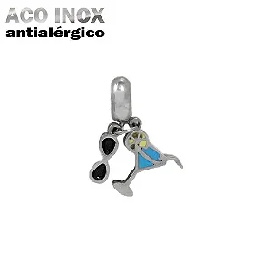 Berloque Óculos e Drink em Aço Inox
