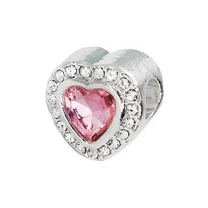 Berloque Separador Coração com Cristal Strass Rosa