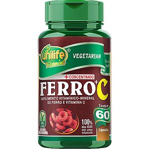 Ferro e Vitamina C 500mg 60 Cápsulas - Unilife