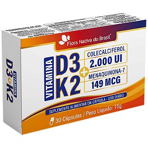 Vitamina D3 e Vitamina K2 30 Cápsulas Flora Nativa