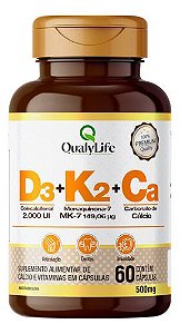 Cálcio Vitamina D3 E Vitamina K2 60 Cápsulas Qualylife