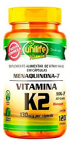 Vitamina K2 Mk7 Menaquinona 120 Cápsulas Unilife