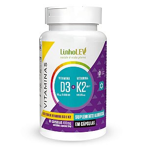 Vitamina D3 E K2 60 Cápsulas Linho Lev