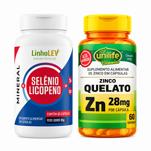 Kit Selênio Licopeno 60 Cápsulas Linho Lev + Zinco Quelato 60 Cápsulas Unilife