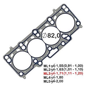 JUNTA CABEÇOTE ACO INOX 3PIC 1.71MM AMAROK 2.0 2010/ L 16V DOHC L4 163CV
