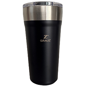 COPO TÉRMICO GRAUZ PRETO 500 ML COM TAMPA E CANUDO