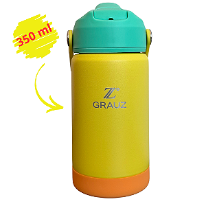 GARRAFA TÉRMICA KIDS GRAUZ AMARELA E VERDE 350 ML COM TAMPA E CANUDO