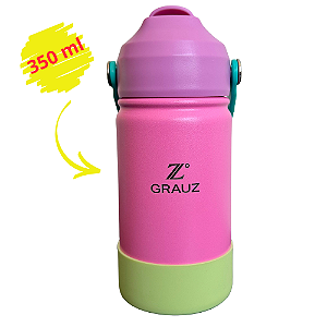 GARRAFA TÉRMICA KIDS GRAUZ ROSA 350 ML COM TAMPA E CANUDO
