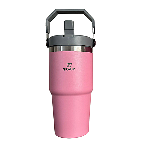 COPO TÉRMICO GRAUZ ROSA CLARO 600ml COM TAMPA E CANUDO DOBRÁVEL
