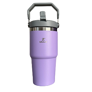 COPO TÉRMICO GRAUZ LILÁS 600ml COM TAMPA E CANUDO DOBRÁVEL