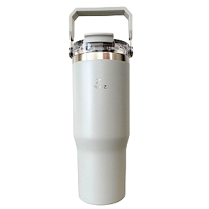 COPO TÉRMICO GRAUZ CINZA 900ml COM TAMPA E CANUDO DOBRÁVEL