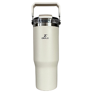 COPO TÉRMICO GRAUZ OFF WHITE 900ml COM TAMPA E CANUDO DOBRÁVEL