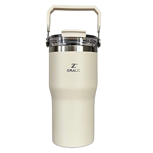 COPO TÉRMICO GRAUZ OFF WHITE 600ml COM TAMPA E CANUDO DOBRÁVEL