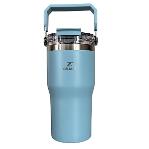 COPO TÉRMICO GRAUZ AZUL CLARO 600ml COM TAMPA E CANUDO DOBRÁVEL