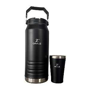 GALÃO TÉRMICO GRAUZ PRETO 1,6 L COM TAMPA E CANUDO