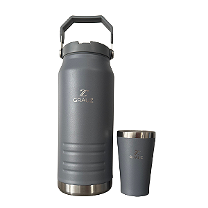 GALÃO TÉRMICO GRAUZ CINZA 1,6 L COM TAMPA E CANUDO