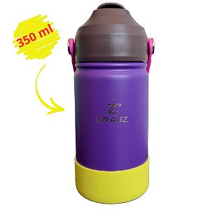 GARRAFA TÉRMICA KIDS GRAUZ ROXA 350 ML COM TAMPA E CANUDO
