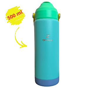 GARRAFA TÉRMICA KIDS GRAUZ VERDE 500 ML COM TAMPA E CANUDO