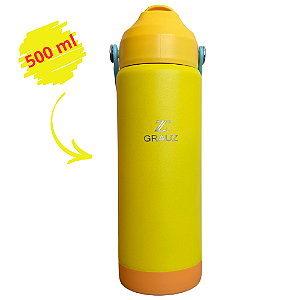 GARRAFA TÉRMICA KIDS GRAUZ AMARELA 500 ML COM TAMPA E CANUDO