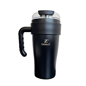 COPO TÉRMICO GRAUZ PRETO 800 ML COM TAMPA E CANUDO