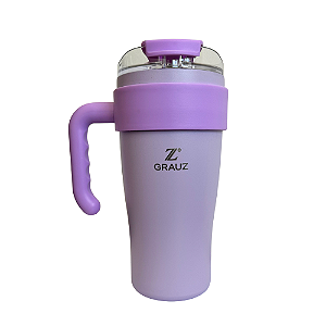 COPO TÉRMICO GRAUZ LILÁS 800 ML COM TAMPA E CANUDO
