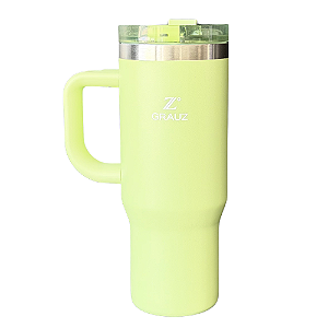 NOVO - COPO TÉRMICO GRAUZ VERDE 900ml COM TAMPA E CANUDO DOBRÁVEL
