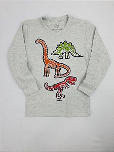 Blusa Manga Longa para Menino Dinossauro - Estampa Brilha No Escuro
