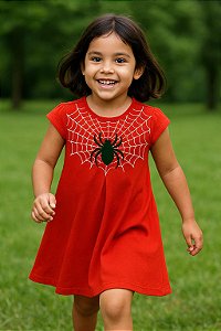 Vestido Mulher Aranha Infantil - tecido de algodão- Estampa BRILHA NO ESCURO