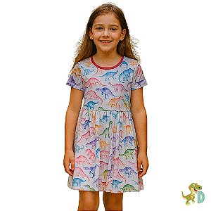 VESTIDO EM MALHA DINOSSAURO AQUARELA