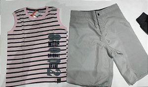 CONJ MASC.BLUSA ROSA LISTRADA BERMUDA TACTEL