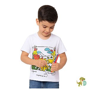 Blusa Colorir Dino Floresta Acompanha 6 canetinhas + Bolsa