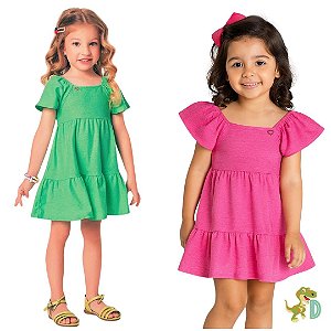 Vestido Infantil Básico com Babados – Conforto e Estilo | Dinococois