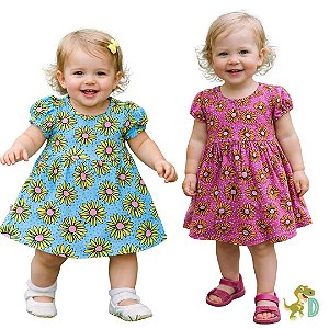 Vestido Infantil Floral em Algodão | Vestido Bebê Confortável – Dinococois
