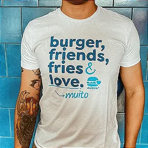 Camiseta Voluntário "Burguer, Friends, Fries & Love"