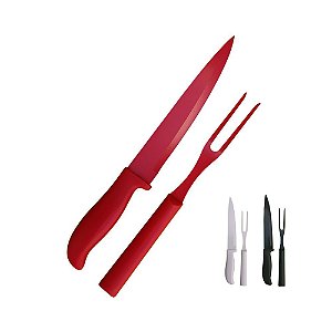Conjunto de Faca e Garfo Inox Linha Colorida