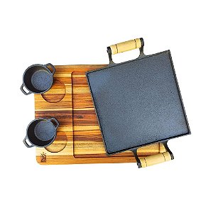 Kit Chapa de 25cm Ferro Fundido com Tábua e Molheiras