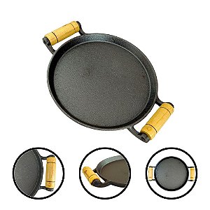Bifeteira de Ferro Fundido com Alça de Madeira 23cm