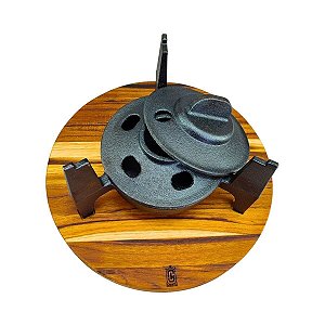 Conjunto Fogareiro De Ferro Fundido Com Suporte De Madeira