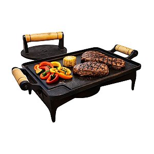 Rechaud Com Prensador De Ferro Fundido Kit Chapa Fogareiro